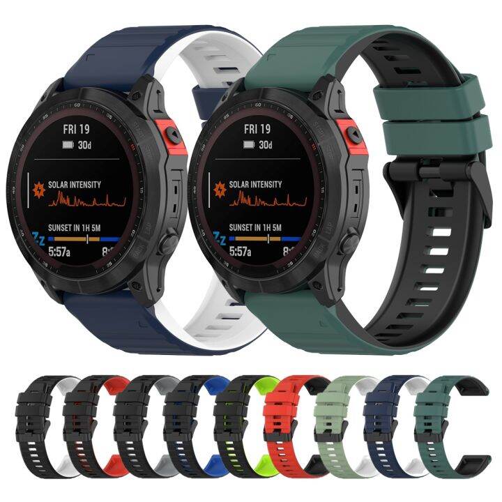 สำหรับ-garmin-fenix-7-26มม-แถบสองนาฬิกาซิลิโคนสี-สีเขียวมะกอกสีดำ