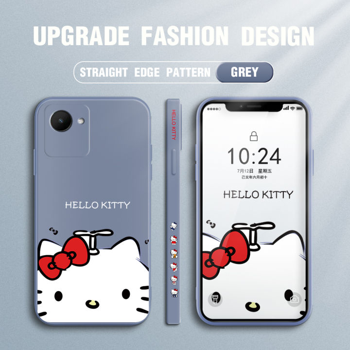 ggk-เคสสำหรับ-realme-c30s-น่ารัก-kity-สีขาวการ์ตูน-kity-กรณีโทรศัพท์ดีไซน์ด้านข้างแมวขอบสี่เหลี่ยมรูปแบบของเหลวปลอกซิลิโคนคลุมทั้งหมดเคสป้องกันกล้อง