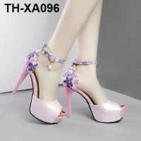 Han edition sexy stilettos heels after female flowers bag with waterproof machine joker side empty sandals fish mouth shoes