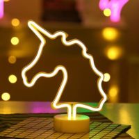 ₪ Unicorn LED Neon Night Light Table Lamp Flamingo Star Angel Heart Decor Festival