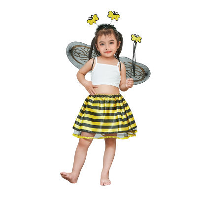 ชุดคอสตูมผึ้งสาวน้อยชุดผึ้งฟองสบู่ที่มีปีกไม้กายสิทธิ์และเซ็ตที่คาดผมสำหรับงานเลี้ยง