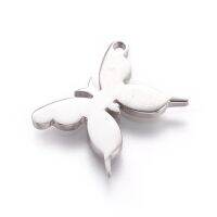 2pc 304 Stainless Steel Pendants Butterfly Stainless Steel Color 13x16.5x1.5mm Hole: 1mm