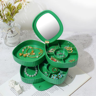 Stand Bracelet Necklace Jewelry Leaf Shape Display Makeup With Mirror Cover Jewelry Box Organizer Storage