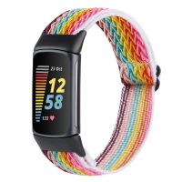 สำหรับ Fitbit Charge 5สายรัดนาฬิกาไนลอนแบบถัก (สีรุ้ง)