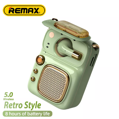 Remax ลำโพงไร้สายมินิแบบพกพาเสียง4 In 1หูฟังชุดหูฟังบลูทูธ5.0ลำโพงสามารถรองรับการ์ด TF แฟชั่นใหม่วิทยุ FM