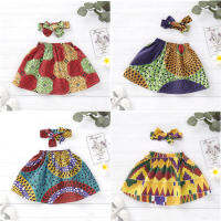 Girls African Fashion Style Dashiki 5Colors Printed Summer Skirt with Headband Children National Cotton Africa Clothes