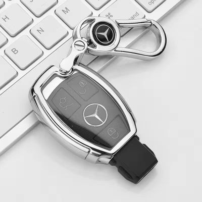 YCHIC TPU + PC Benz Key Cover,Benz โลหะผสมจี้พวงกุญแจ,ที่ใส่กุญแจ,แหวนพวงกุญแจ,Keyfob เคสสำหรับ Mercedes Benz W203 W211 W210 W124 W202 W204 AMG Accessories