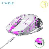 【City of Angels】 T-WOLF Q13ชาร์จเงียบ Ergonomic Gaming Mice 6 Keys RGB Backlight 2400 DPI คอมพิวเตอร์แล็ปท็อป Pro Gamer