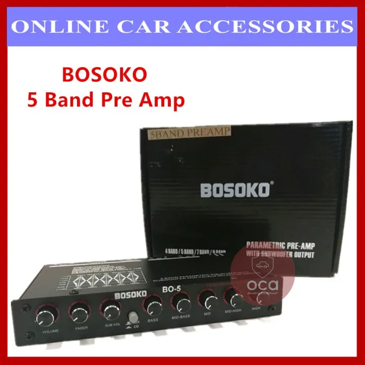 BOSOKO 5 Band Car Audio Pre Amp/ Preamp Parametric Equalizer with