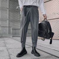 Privathinker Mens Suit Pants Casual Ice Silk Korean Style Luxury Bottoms For Man Fashion Summer Solid Color Male Trousers