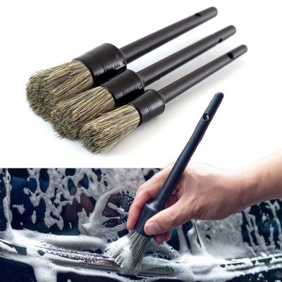 3 Pcs Car Detailing Brush Set Soft Bristle Car Cleaning Brush Kits Natural Boar Hair Auto Tire wheel Wash Exterior Accessories