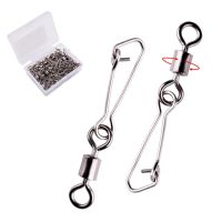 50pcs เหล็กกล้าไร้สนิม ประมง ตลับลูกปืน Interlock Rolling Swivel With Hooked Snap Fishing Hook Connector Tackle With Box-SLPPP STORE