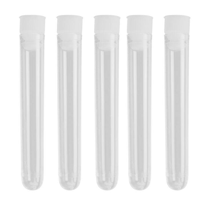 100Pcs Clear Plastic Test Tubes with White Screw Caps Sample Containers