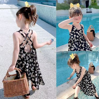 New Children Girls Splicing Daisy Dress Summer Kids Backless Dresses Child Costumes Outfits Beach Clothes Baby Girls Clothing