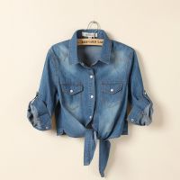 ♚ Korean Short Shawl Shirt 2020 Denim Bow Jeans Small Cape Shirts BS063