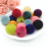 10 12 14 16 18mm Acrylic Flocking Felt Spacer Beads Mixed Color Chunky Diy Beads Fit Making Necklace&amp;celet