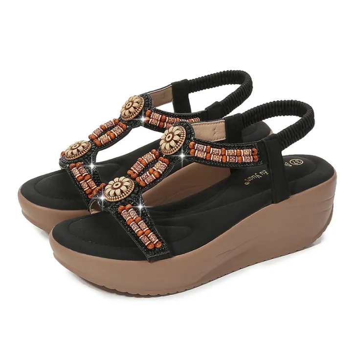 Women Fashion Flowers Wedge Platforms Roman Sandals Plus Size Lazada PH