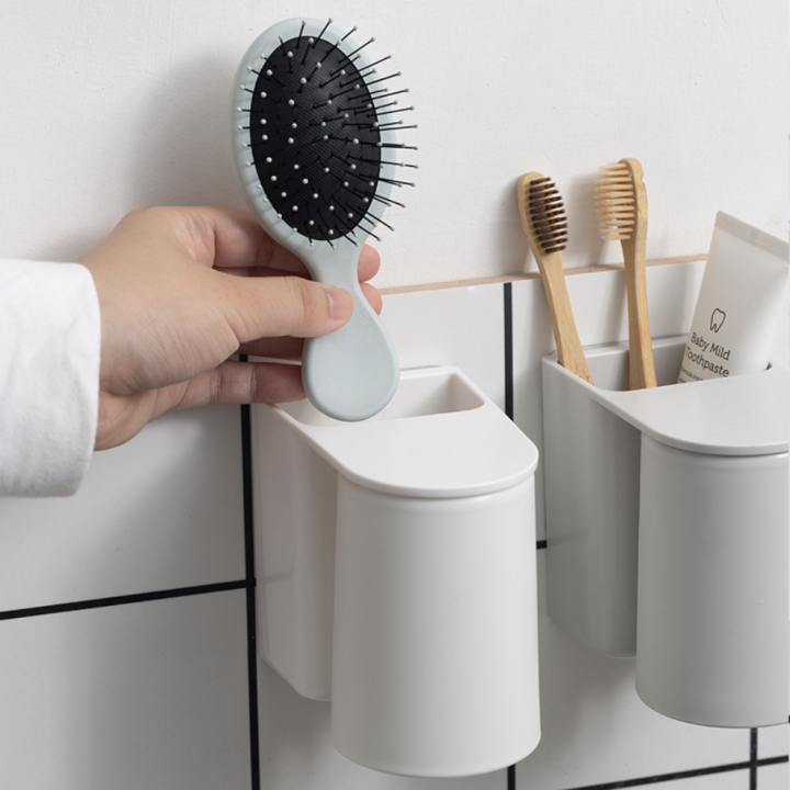 แก้วแปรงฟัน-ที่เก็บยาสีฟัน-ที่เก็บแก้วแปรงฟัน-เซ็ทแก้วแปรงฟัน-พร้อมที่เก็บแปรงสีฟันติดผนัง-ไม่เจาะ-magnetic-mouthwash-cup