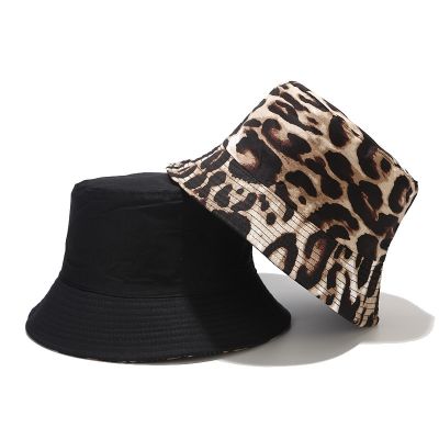 หมวกบักเก็ตผ้าฝ้ายพิมพ์ลายเสือดาวเทรนด์หมวก Hunting ผู้หญิงอ่างกันแดดพับได้สำหรับผู้ชาย