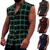 Men Tops Lapel Grid Design Single-breasted Summer Tank Tops Trendy Sleeveless Cardigan Mlae Vest Mens Clothing For Daily Wear