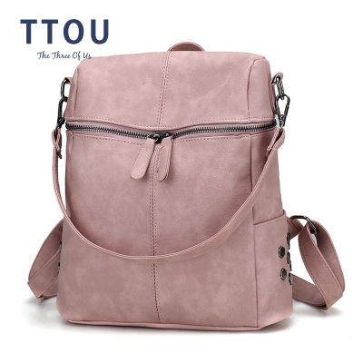 TTOU Women Casual Women Backpack PU Leather School Backpack For Teenager Girls Travel Backpack Vintage Solid Shoulder Bags