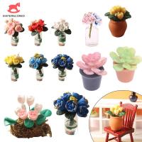 1:12 Scale Dollhouse Miniature Daisy Rose Potted Plant ดอกไม้ Succulent พืชรุ่น Garden Home Decor บ้านตุ๊กตาอุปกรณ์เสริม