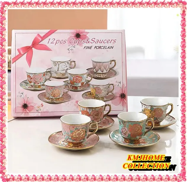 Ceramic Gift Box Set Tea Cup and Saucers Set Coffee Cup Saucer(12pcs