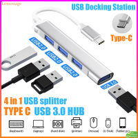 ตัวแปลงฮับ Type C ตัวแยก USB 4พอร์ตความเร็วสูง USB 3.0 Hub เครื่องพิมพ์ OTG สำหรับชาร์จข้อมูลแล็ปท็อป PC