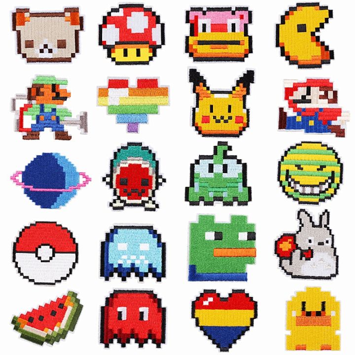 20Pcs Iron on Patches for Clothing, Embroidered Sew on Super Cute Cartoon  Anime Mario Patches for Kids Jackets, Shirts 