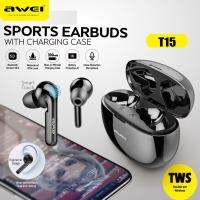 IP SHOP หูฟังบลูทูธไร้สาย True Wireless Sport Earbuds มาพร้อมกล่องชาร์จ AWEI รุ่น T15 ของแท้ 100%