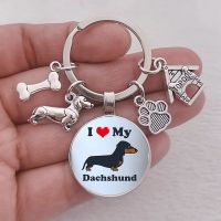 【YF】❐◈☏  Very cute dachshund keychain I love my dog girl bag pendant key ring a holiday gift for fashionable friends