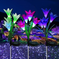 Solar Light Outdoor Fairy Garden Lights Solar Powered Lamp with Lily Flower Multi Color Changing LED Patio Yard Lawn Decor Light