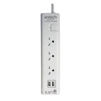 JIB PLUG (ปลั๊กไฟ) ANITECH H5133 3 SOCKET 1 SWITCH 2 USB 3.0 METER (WHITE)