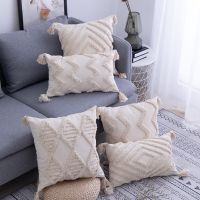 Yingya Boho Style Beige Cushion Cover Plush With Tassels Cute Circle Moroccan Style a Pillow Cover Macrame Room Home Sofa Decor