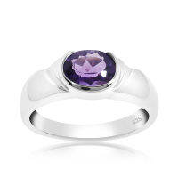 CHRISHA_แหวนเงินแท้ 925 ประดับพลอยอะเมทิส (Amethyst) และเคลือบด้วยทองคำขาว ขนาด 7.5 *บริการปรับขนาดแหวนฟรี แชทกับร้านก่อนสั่งซื้อ*