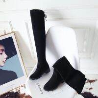 boots--2021 musim luruh dan sejuk baharu lada kecil tumit tebal atas lutut but, but panjang paip dapur rendah hitam rata wanita2021 autumn and winter new small pepper thick heel over the knee boots, women s black flat low stove long boots