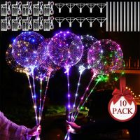 10Pcs LED Light Up Balloons Glow In The Dark Helium Clear Bubble Balloons with String Lights Valentines Birthday Party Decor