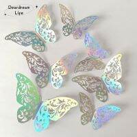 ♙₪ 12Pcs/Set Hollow 3D Butterfly Wall Stickers For Wedding Decoration Living Room Window Home Decor Gold Silver Butterflies Decals