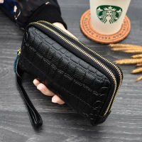 Womens Wallet Bag Split Leather Women Double Zipper Wallets Crocodile Coin Pocket Money Purse Female Clutch Purses Wristlet