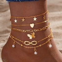 【CW】▩❆▼  Gold Color Anklet Set Multilayers Adjustable Leg Foot Beach Jewelry