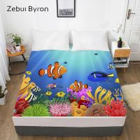 3D Print Cartoon Bed Sheet With ElasticFitted Sheet for Kids/Baby/Children/Boy/Girlocean fish Mattress Cover 160x200