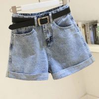 Ailegogo Streetwear High Waist Women Blue Denim Shorts With Belt Summer Casual Female Wide Leg Size 2xl Jeans Shorts