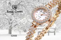 Royal Crown นาฬิกาข้อมือผู้หญิงอย่างดี ดีไซน์สวยงามทันสมัย เรือนหน้าปัดทำจากไข่มุกแท้ ประดับเพชร cz คัดอย่างดี รุ่น