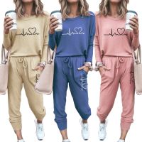 【DT】hot！ Piece Set Shirt and Elastic Waist Pants Tracksuits Female Sleeve Pullover Shirts Loose Trousers