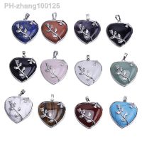 Natural Love Heart Necklaces Pendants for Lover Gem Stone Pink Quartz White Crystal Healing Necklace Charm Jewelry