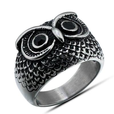 แหวนนกฮูกเหล็กไทเทเนียมสำหรับผู้ชายแฟชั่นการออกแบบนกฮูกย้อนยุคไม่จางหายแหวนสแตนเลส