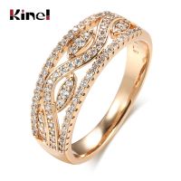 Kinel 2022 New Natural Zircon Rings for Women 585 Rose Gold Crystal Flower Ring Ethnic Bride Wedding Boho Jewelry