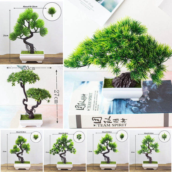 Artificial Plants Potted Bonsai Green Small Tree Plants Fake Flowers