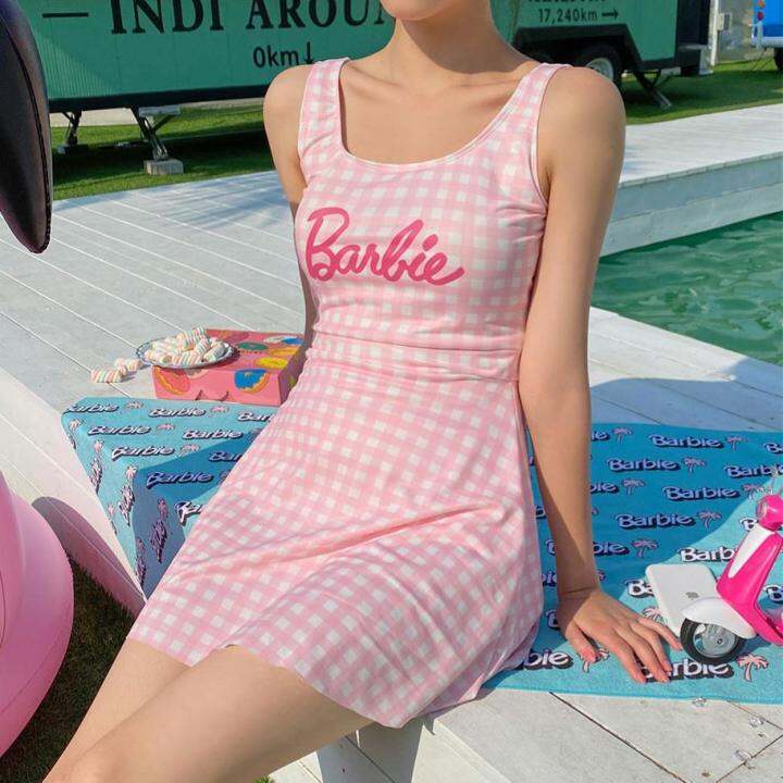 ชุดว่ายน้ำแบบชิ้นเดียวสีชมพู-barbie-สำหรับผู้หญิงชุดบิกินีไม่มีแขนกระโปรงว่ายน้ำ-y2k-น่ารักสำหรับเด็กผู้หญิงกระโปรงว่ายน้ำนักเรียนผู้หญิง