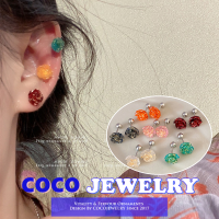 COOCJEWELRY ต่างหูดอกสว่านอารมณ์สดใสและอ่อนหวานของผู้หญิงต่างหูแบบช่องย้อนยุคเกาหลีป่าต่างหูแบบหนีบต่างหูสำหน้าร้อนของผู้หญิง